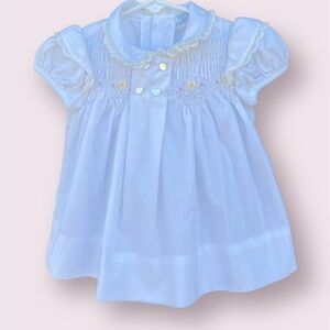 Vintage Polly Flinders White Flower Hand Smocked Dress Heart Buttons Lace 24 Mos